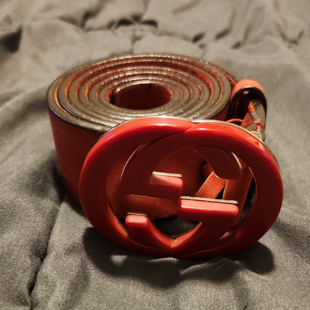 Gucci Red Suede Leather GG Logo Belt 90/36